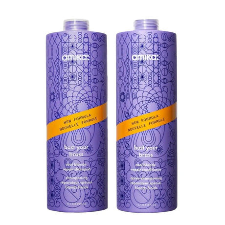 Bust Your Brass Cool Blonde Repair Shampoo + Conditioner 1L Duo-Amika