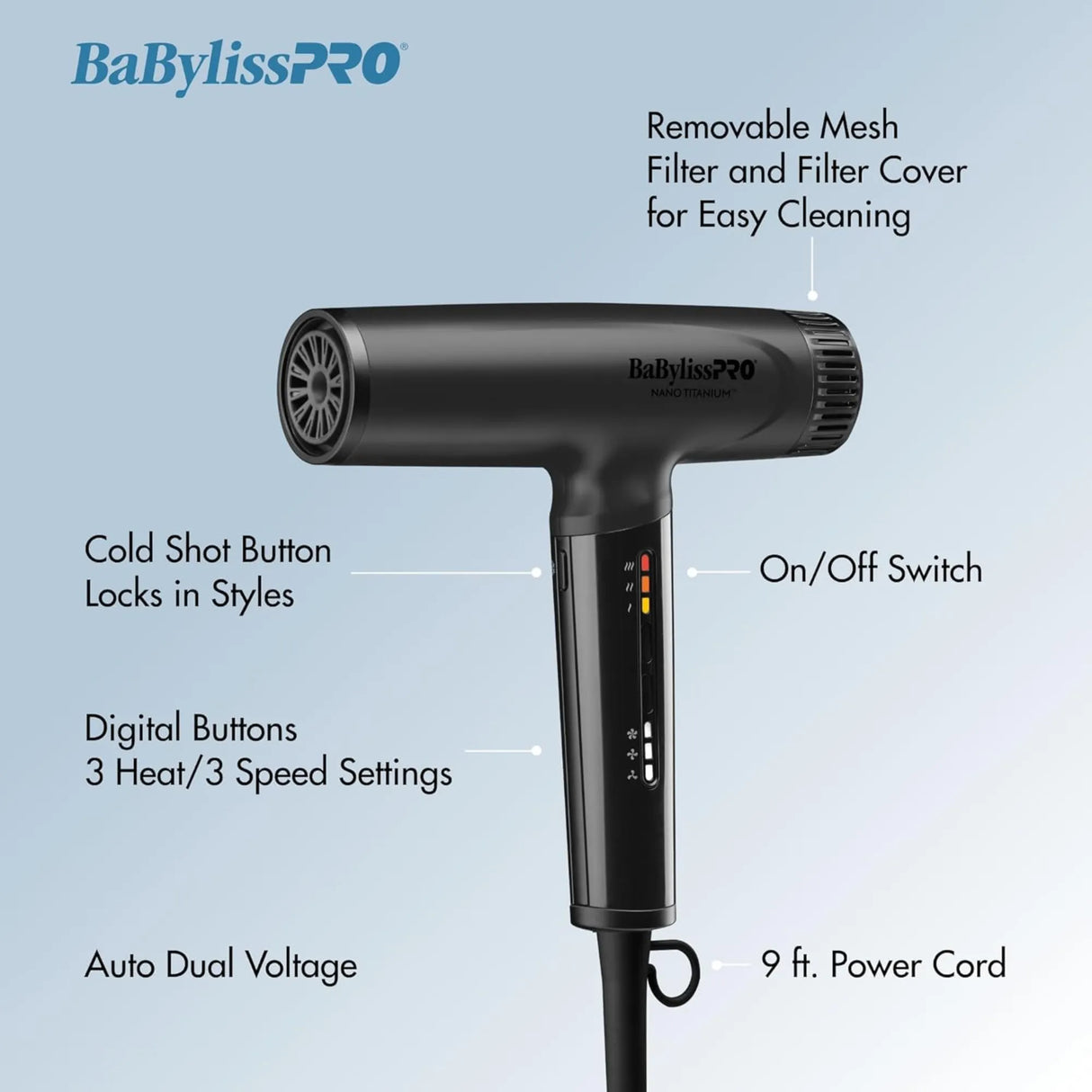 High-Speed Nano Titanium Light Dual Voltage Hairdryer - Matte Black-BabylissPro