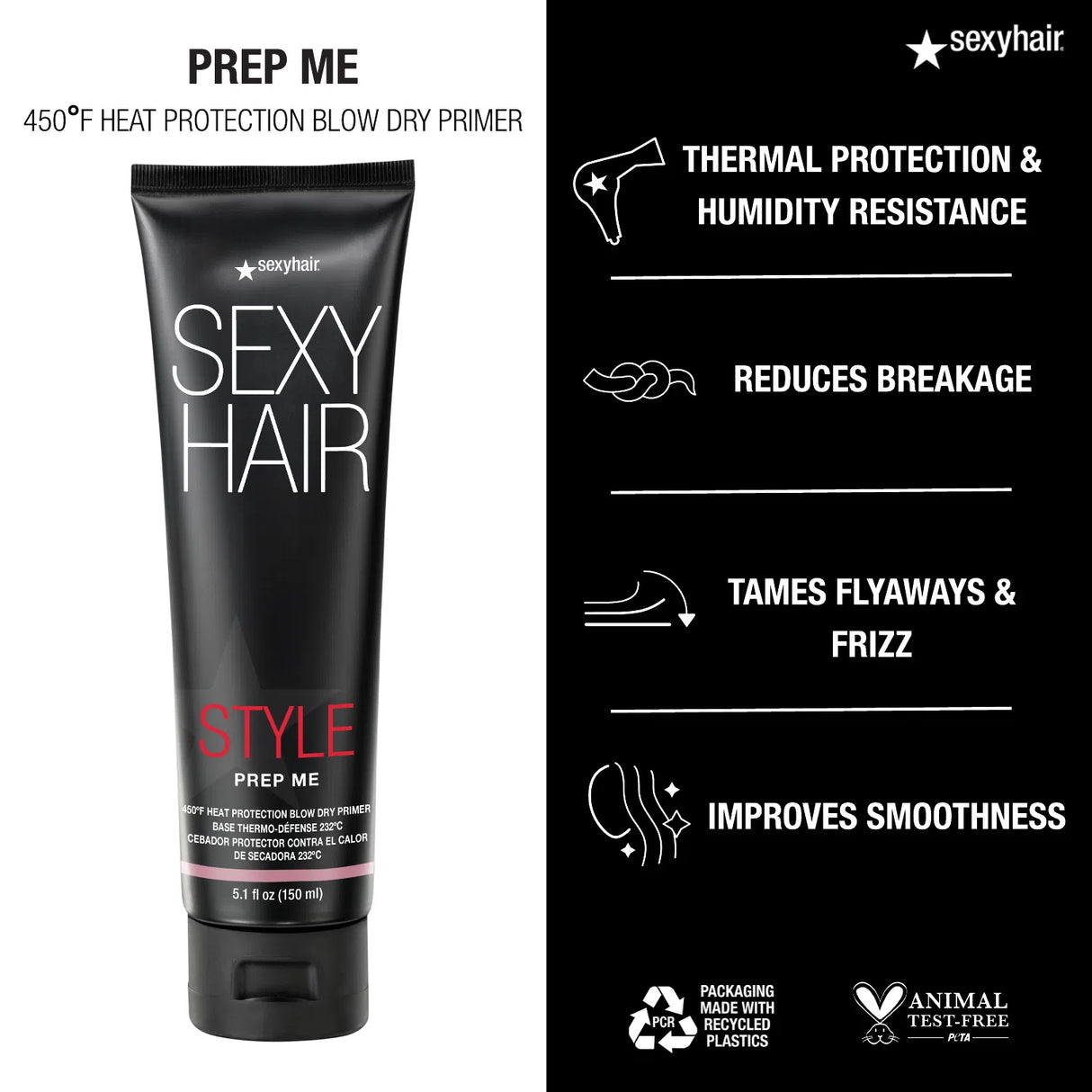 Sexy Hair style prep me heat protection blow dry primer 5.1 oz